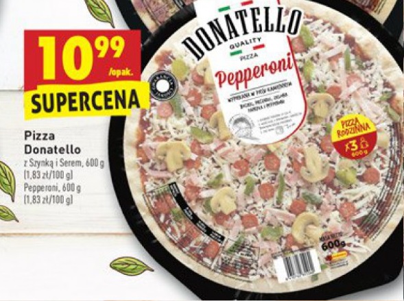 Pizza z szynką i serem - Donatello - 600 g